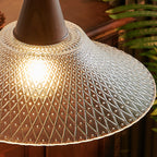 Textured Glass Pendant with Vintage Wood Cap