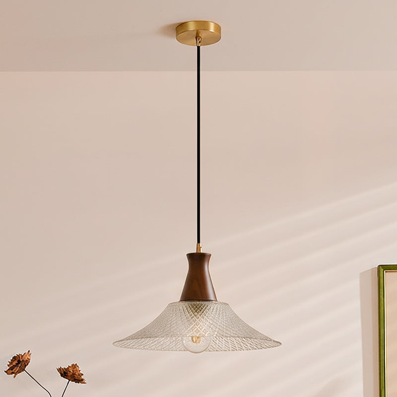 Textured Glass Pendant with Vintage Wood Cap