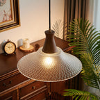Textured Glass Pendant with Vintage Wood Cap