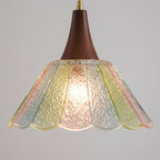 Scalloped Iridescent Glass Pendant with Wood Cap