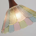 Scalloped Iridescent Glass Pendant with Wood Cap