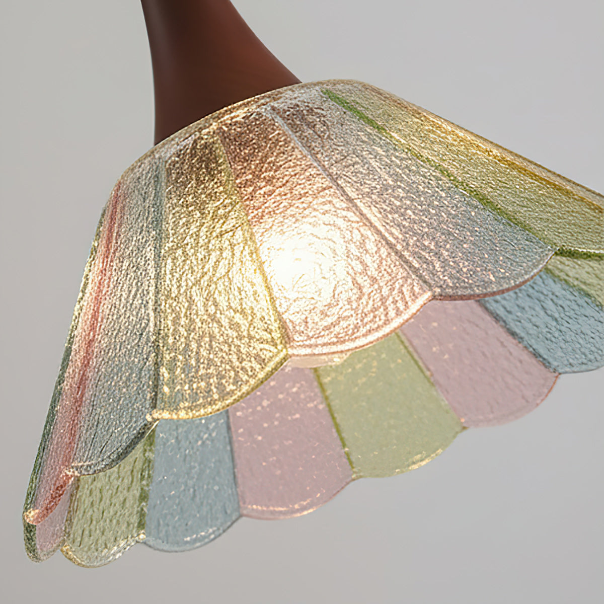 Scalloped Iridescent Glass Pendant with Wood Cap