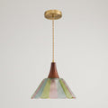 Scalloped Iridescent Glass Pendant with Wood Cap