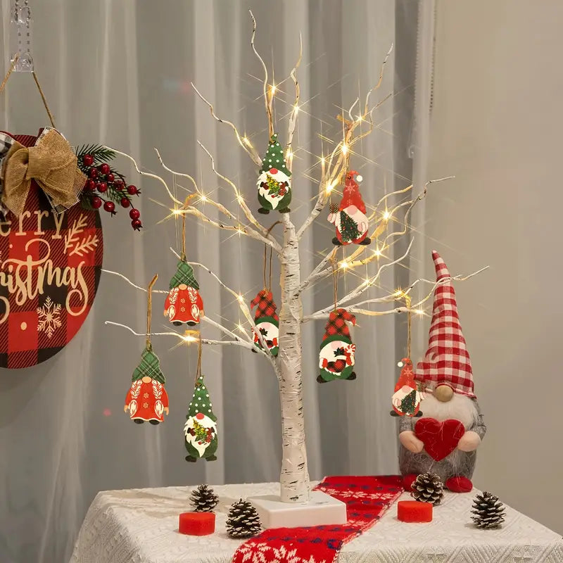 Elarin Christmas Birch Tree with LED & Gnome Figures – 60 cm Festive Table Decoration