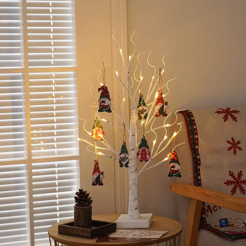 Elarin Christmas Birch Tree with LED & Gnome Figures – 60 cm Festive Table Decoration
