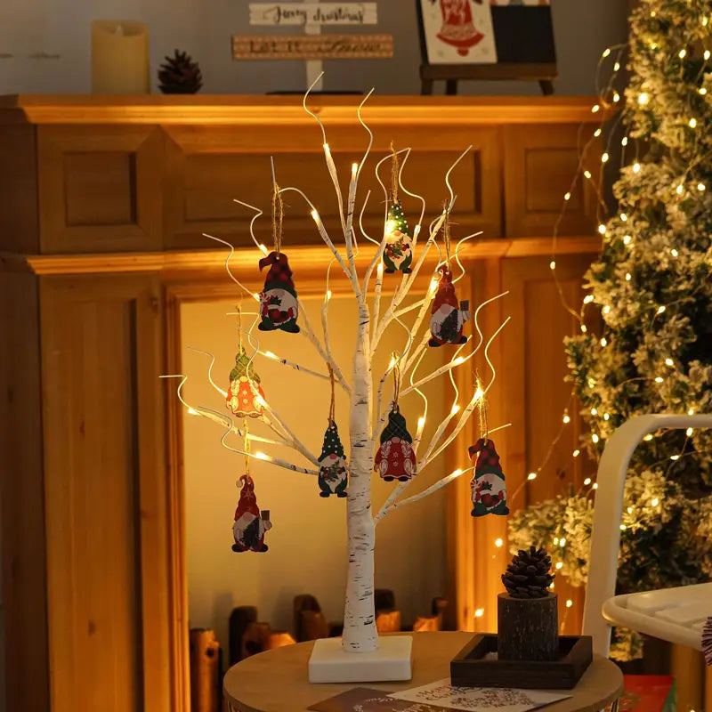 Elarin Christmas Birch Tree with LED & Gnome Figures – 60 cm Festive Table Decoration
