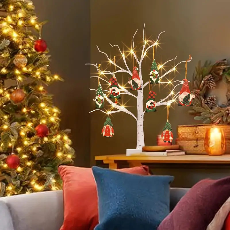 Elarin Christmas Birch Tree with LED & Gnome Figures – 60 cm Festive Table Decoration