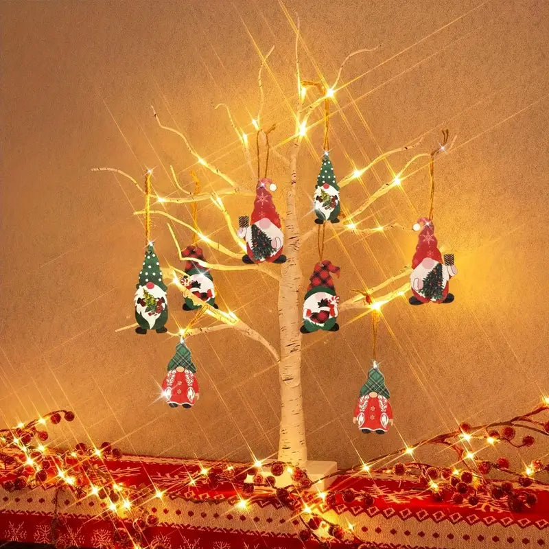 Elarin Christmas Birch Tree with LED & Gnome Figures – 60 cm Festive Table Decoration