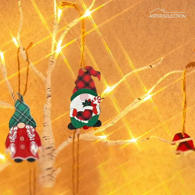Elarin Christmas Birch Tree with LED & Gnome Figures – 60 cm Festive Table Decoration