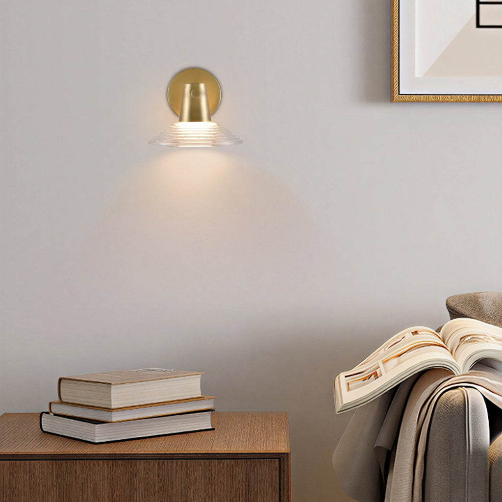 Ribbed Clear-Glass Wall Sconce — Brass