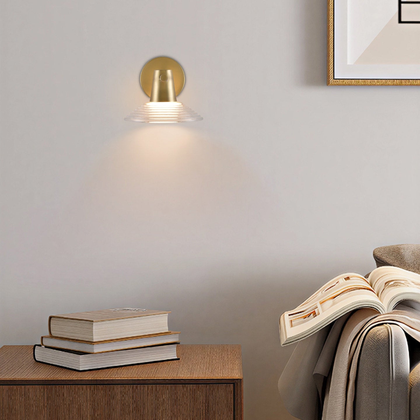 Ribbed Clear-Glass Wall Sconce — Brass