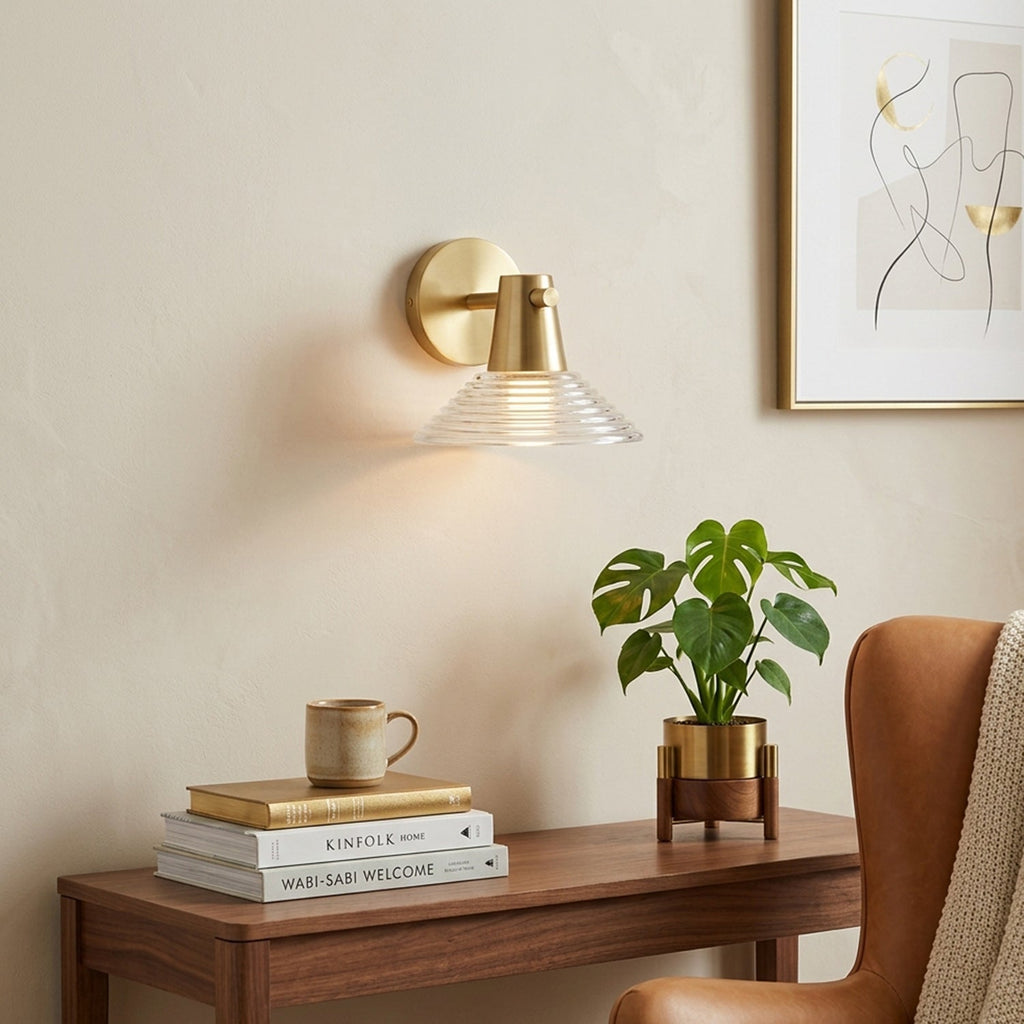 Ribbed Clear-Glass Wall Sconce — Brass