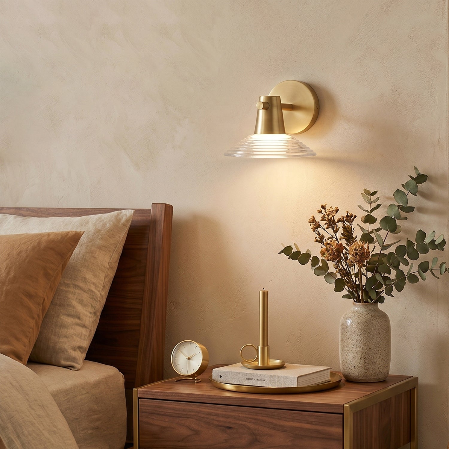 Ribbed Clear-Glass Wall Sconce — Brass