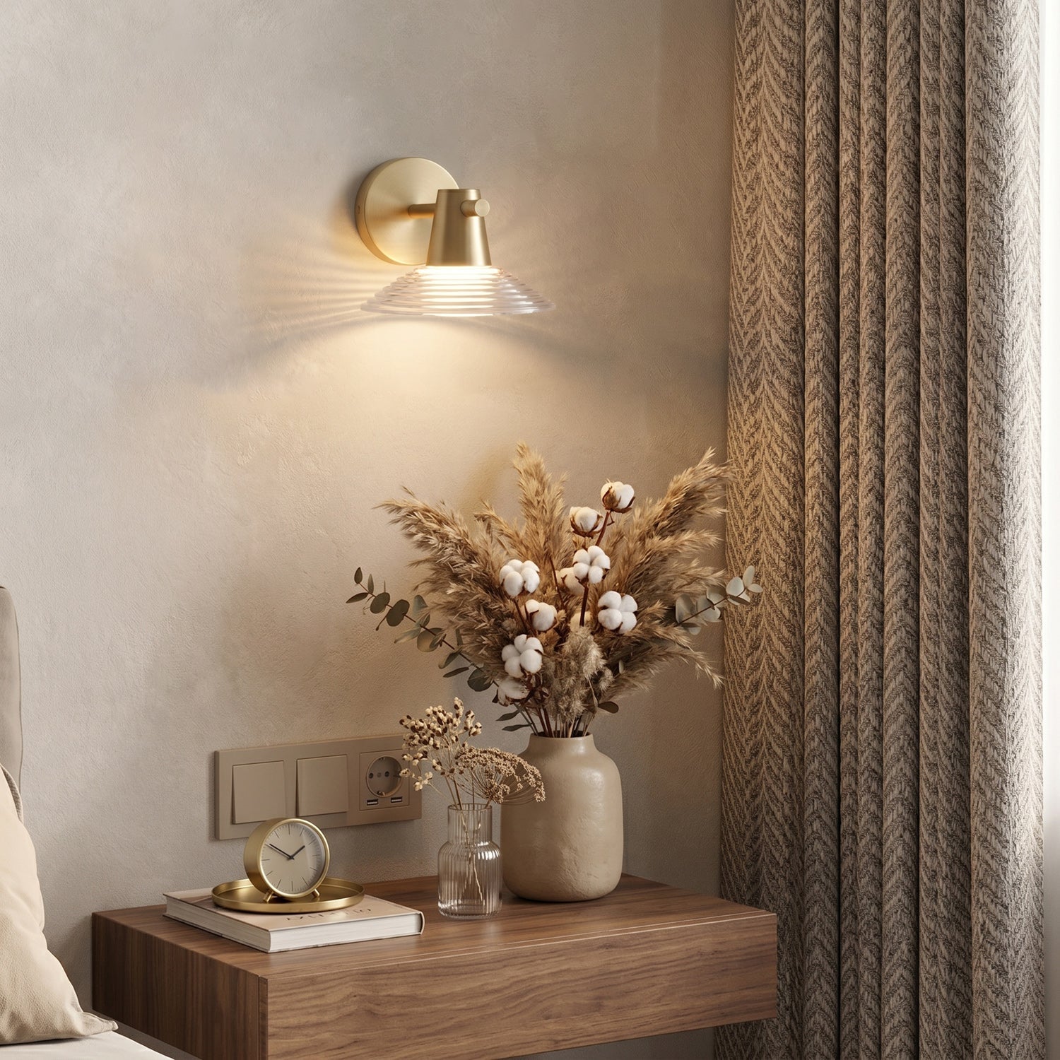Ribbed Clear-Glass Wall Sconce — Brass