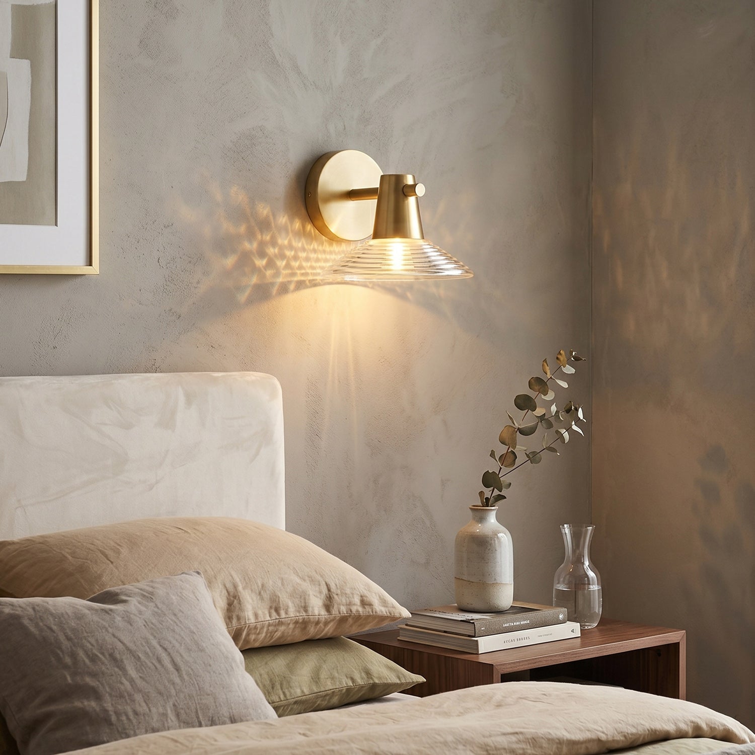 Ribbed Clear-Glass Wall Sconce — Brass