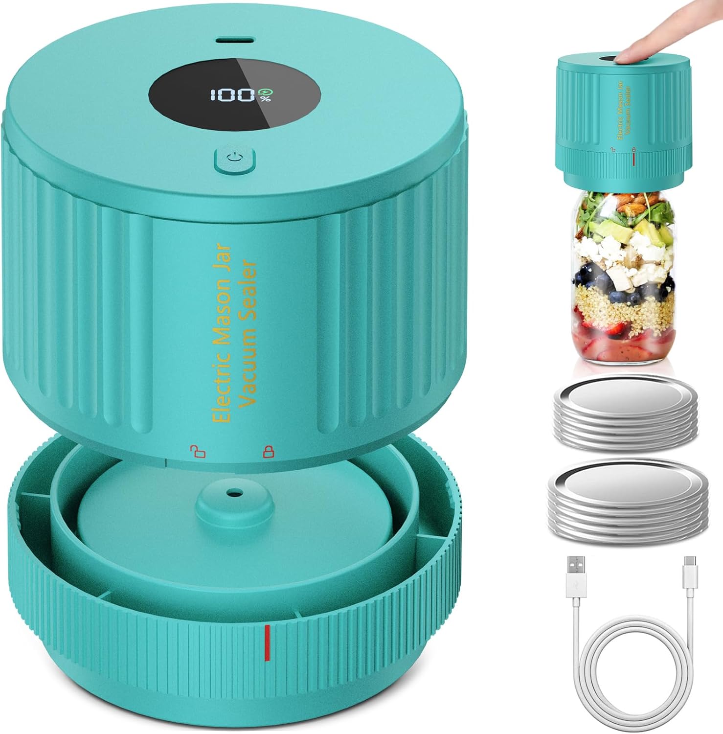 Electric Mason Jar Vacuum Sealer One Button Compatible with Wide and Regular Jars