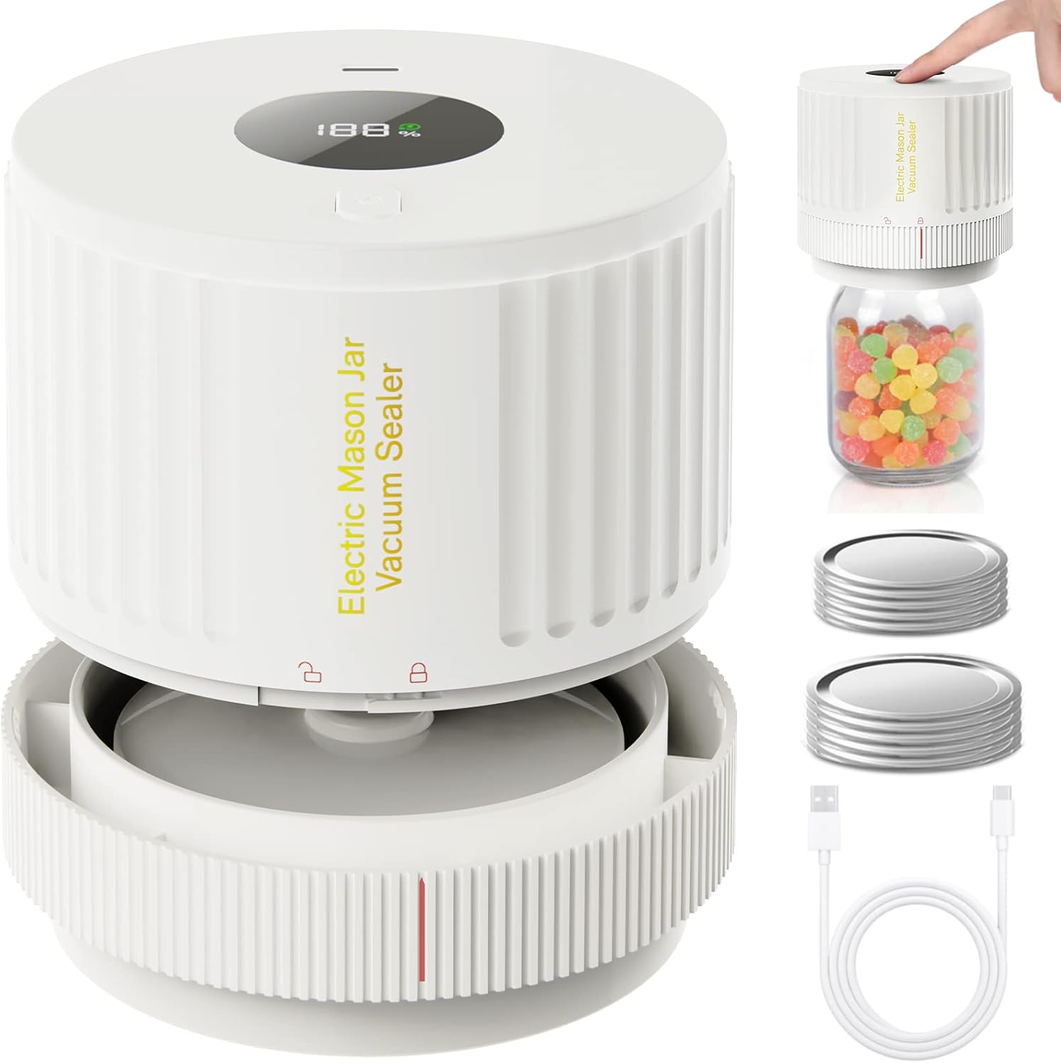 Electric Mason Jar Vacuum Sealer One Button Compatible with Wide and Regular Jars