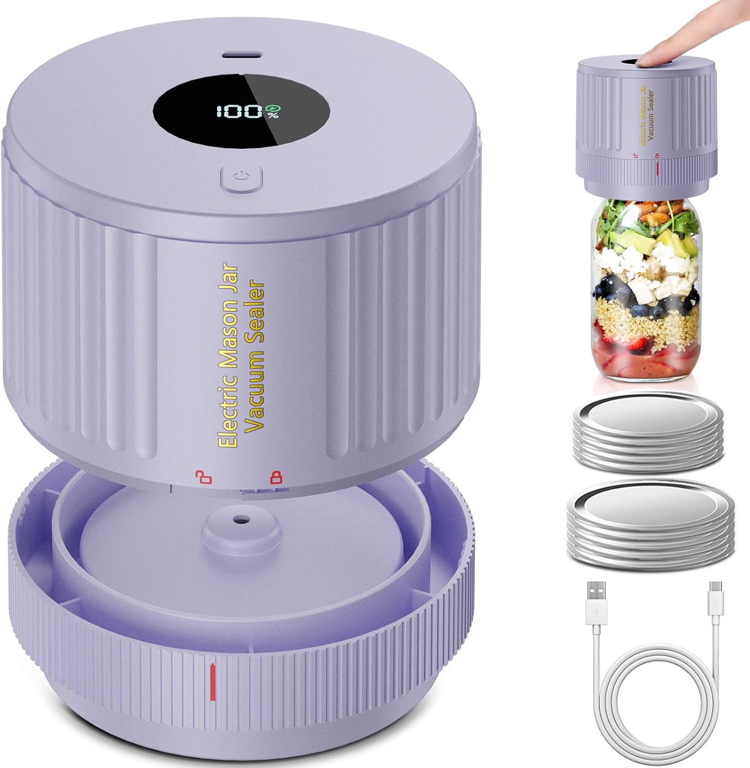 Electric Mason Jar Vacuum Sealer One Button Compatible with Wide and Regular Jars