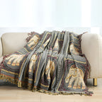 ElephantHouse: Summer Cotton Blanket with Boho Design, Elephant Motif & Decorative Tassels – for Sofa & Bedroom