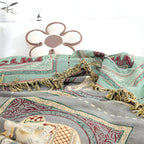 ElephantHouse: Summer Cotton Blanket with Boho Design, Elephant Motif & Decorative Tassels – for Sofa & Bedroom