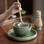 Kazumiya – Green Ceramic Matcha Tea Set 5 6 Piece with Bamboo Accessories