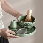 Kazumiya – Green Ceramic Matcha Tea Set 5 6 Piece with Bamboo Accessories
