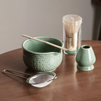 Kazumiya – Green Ceramic Matcha Tea Set 5 6 Piece with Bamboo Accessories
