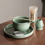 Kazumiya – Green Ceramic Matcha Tea Set 5 6 Piece with Bamboo Accessories
