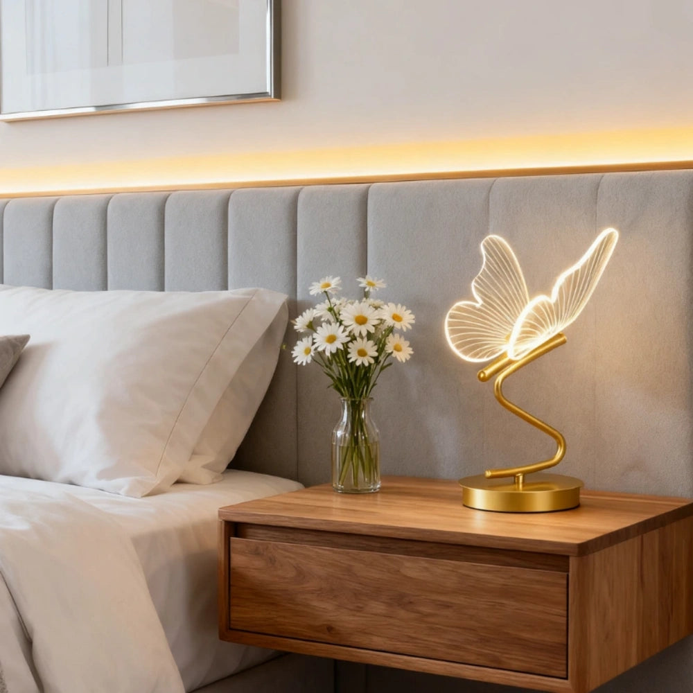 Elegant Butterfly Table Lamp – Rechargeable Cordless Design with Adjustable Lighting for Bedroom or Nightstand