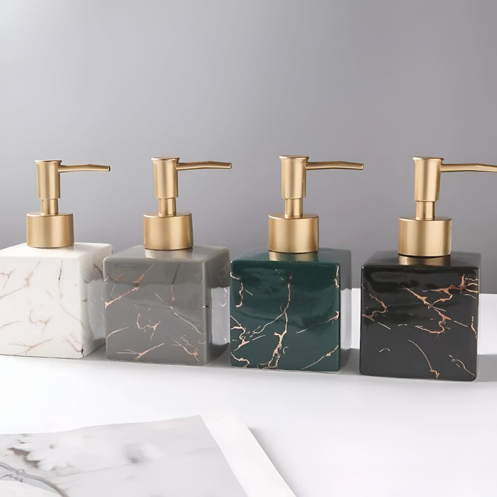 Ceramic Soap Dispenser Marble Finish Gold Pump Countertop