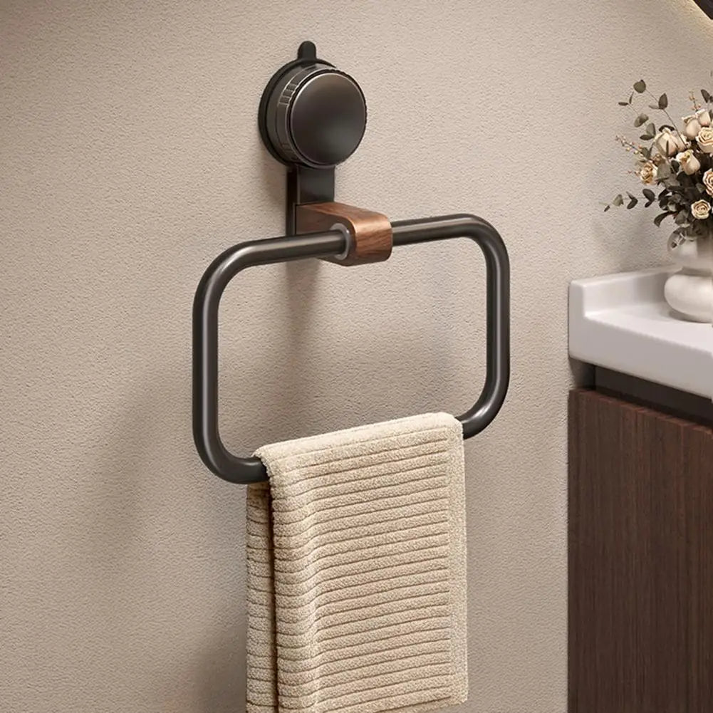 Towel Holder Aluminum Alloy Walnut Accent Rotatable Suction Mount
