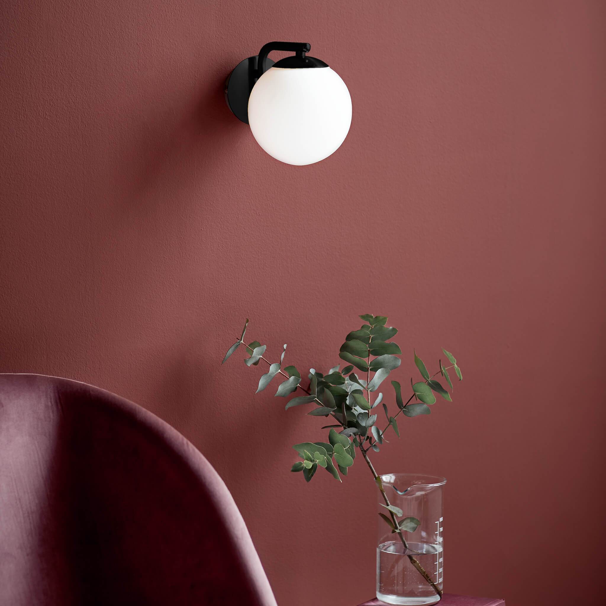 Globe Wall Light, Glass Shade, E14 Bulb, Hardwired Installation