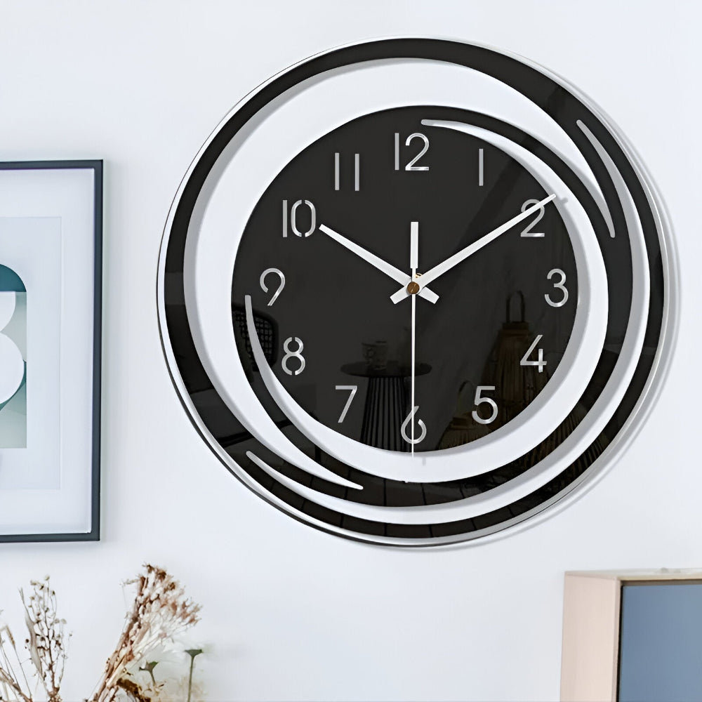 Sora Wall Clock | Silent Quartz Movement, Modern Black Acrylic