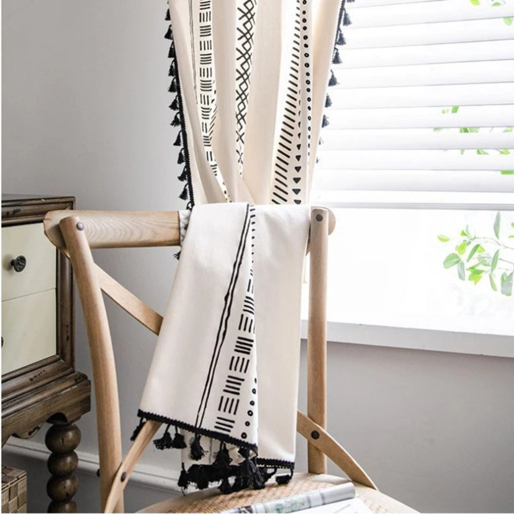 Elegant Fabric: Curtain with Embroidery & Tassels – Semi-Blackout & Modern for Living Areas