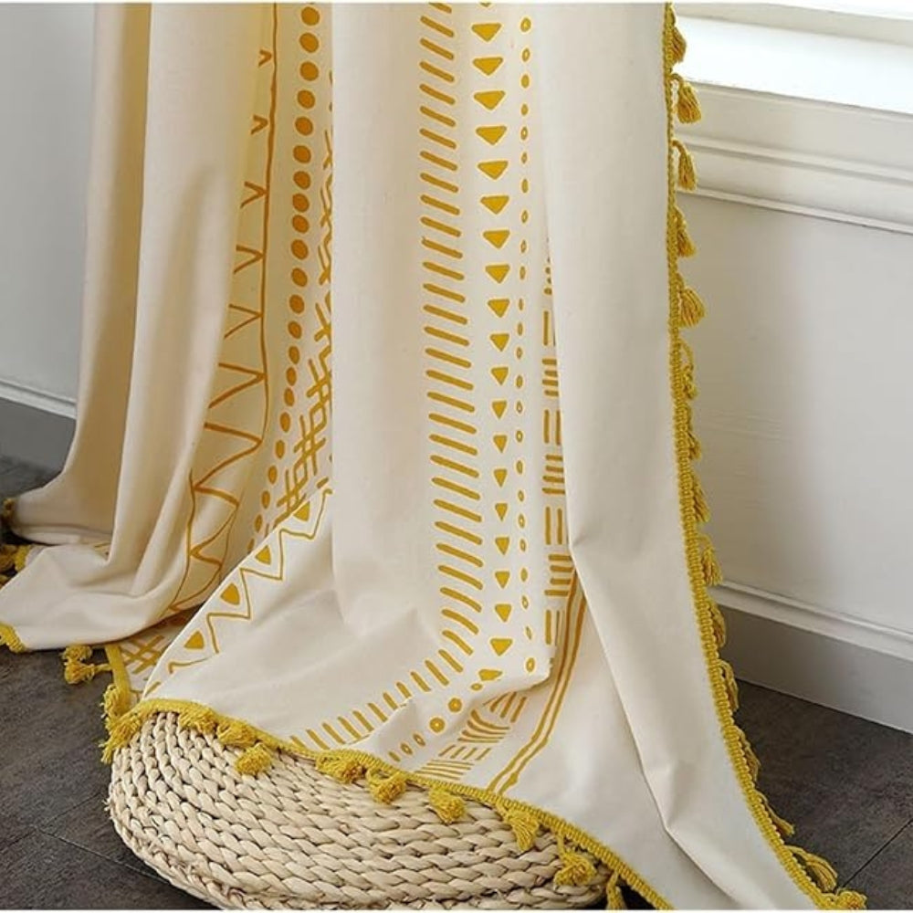 Elegant Fabric: Curtain with Embroidery & Tassels – Semi-Blackout & Modern for Living Areas