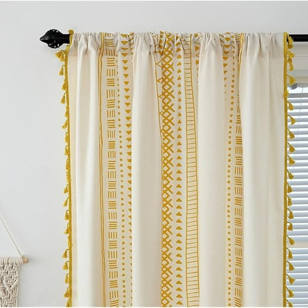Elegant Fabric: Curtain with Embroidery & Tassels – Semi-Blackout & Modern for Living Areas