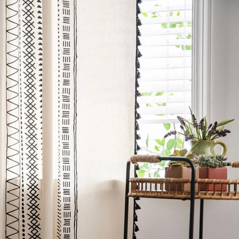 Elegant Fabric: Curtain with Embroidery & Tassels – Semi-Blackout & Modern for Living Areas