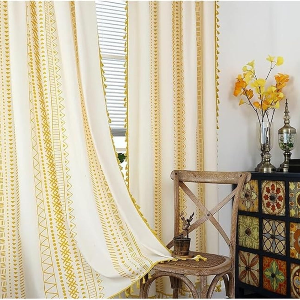 Elegant Fabric: Curtain with Embroidery & Tassels – Semi-Blackout & Modern for Living Areas