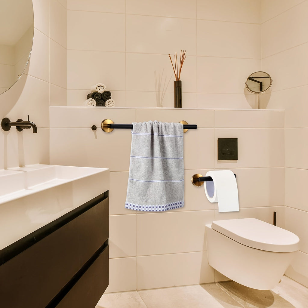 Elegance Kit: Towel Holder Bathroom – Modern Stainless Steel Set, Matte Black, with Rod, Hooks & Holders, Decorative & Easy to Care