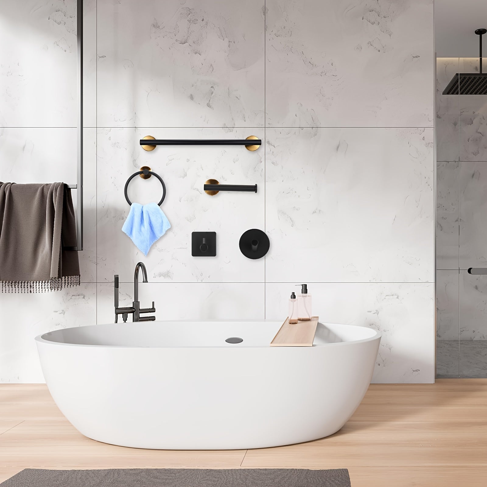 Elegance Kit: Towel Holder Bathroom – Modern Stainless Steel Set, Matte Black, with Rod, Hooks & Holders, Decorative & Easy to Care