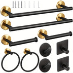 Elegance Kit: Towel Holder Bathroom – Modern Stainless Steel Set, Matte Black, with Rod, Hooks & Holders, Decorative & Easy to Care