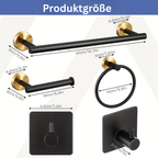 Elegance Kit: Towel Holder Bathroom – Modern Stainless Steel Set, Matte Black, with Rod, Hooks & Holders, Decorative & Easy to Care