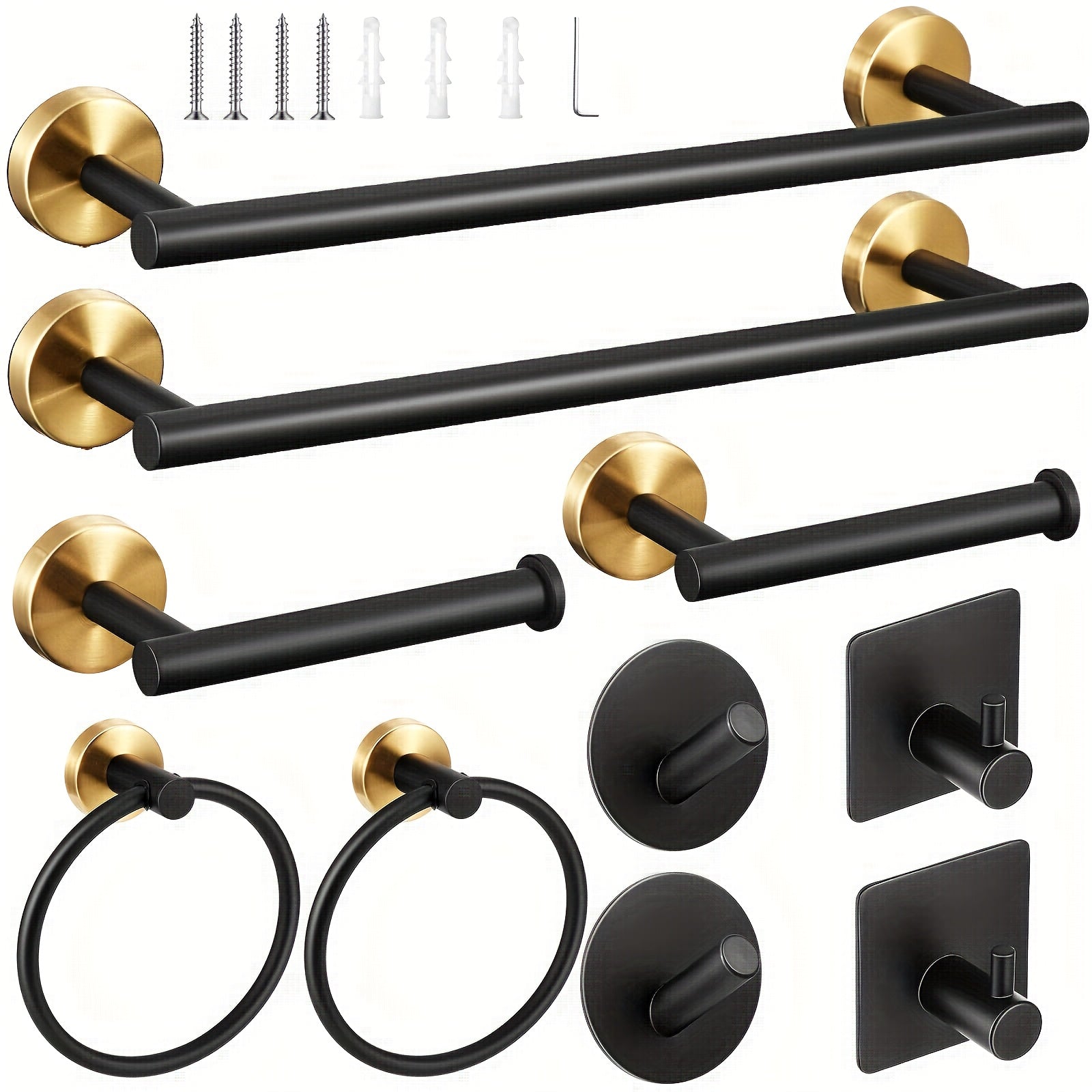 Elegance Kit: Towel Holder Bathroom – Modern Stainless Steel Set, Matte Black, with Rod, Hooks & Holders, Decorative & Easy to Care