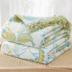 EleganceThread: Cotton Blankets with Floral Jacquard Structure & Decorative Tassel Design – for Sofa & Bed