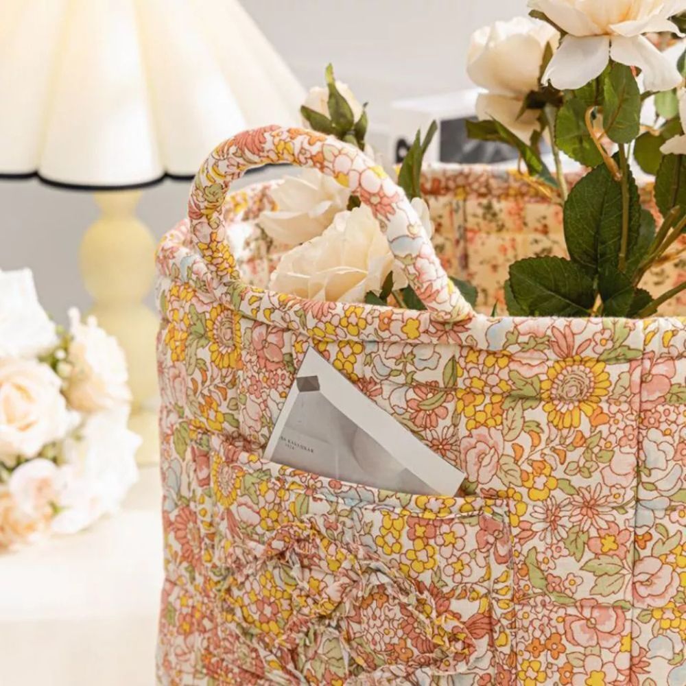 Elegance Basket: Canvas Storage Basket with Delicate Floral Pattern – Lightweight, Durable & Versatile for Shoes & Laundry