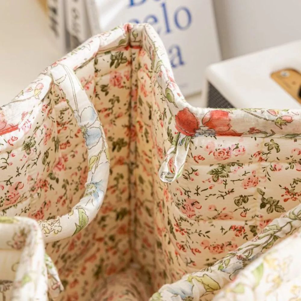 Elegance Basket: Canvas Storage Basket with Delicate Floral Pattern – Lightweight, Durable & Versatile for Shoes & Laundry