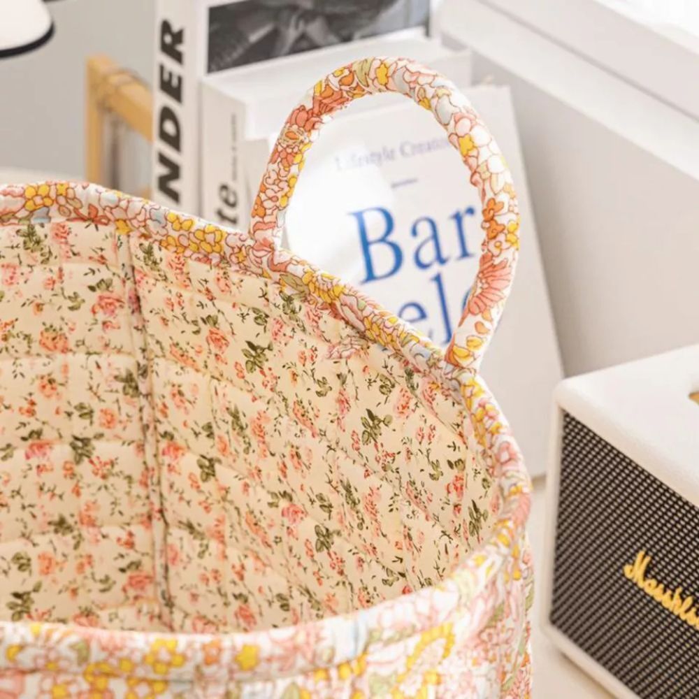 Elegance Basket: Canvas Storage Basket with Delicate Floral Pattern – Lightweight, Durable & Versatile for Shoes & Laundry
