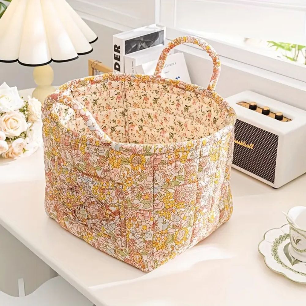 Elegance Basket: Canvas Storage Basket with Delicate Floral Pattern – Lightweight, Durable & Versatile for Shoes & Laundry