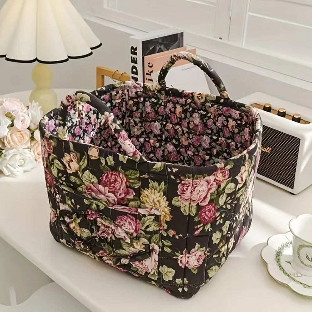 Elegance Basket: Canvas Storage Basket with Delicate Floral Pattern – Lightweight, Durable & Versatile for Shoes & Laundry