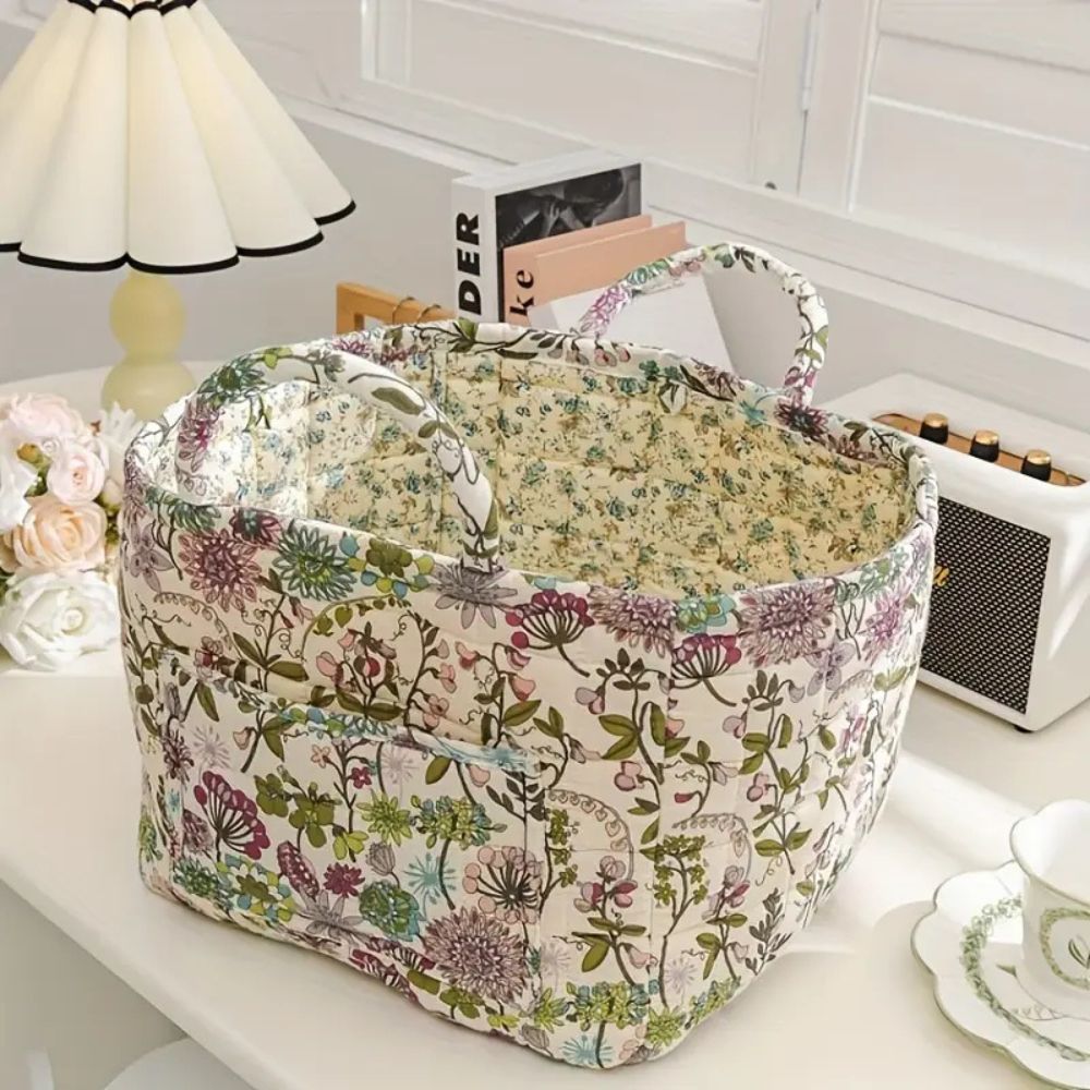 Elegance Basket: Canvas Storage Basket with Delicate Floral Pattern – Lightweight, Durable & Versatile for Shoes & Laundry